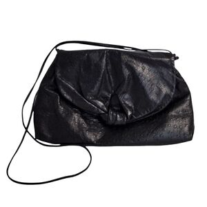 Vintage 50's Susan Gail Ostrich Leather Hobo Shoulder Bag Black Retro Chic